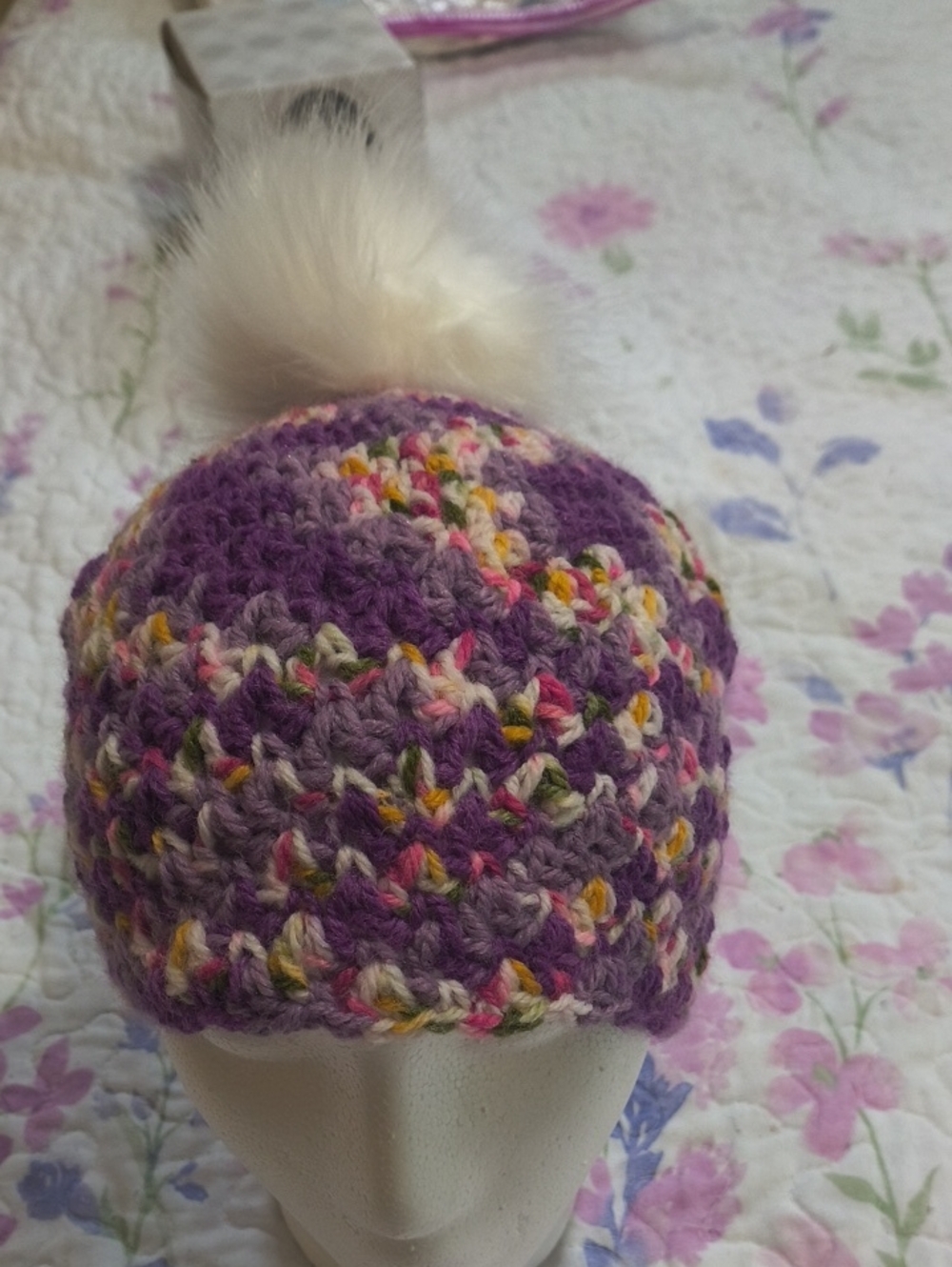Handmade Purple Crocheted Beanie with Pom Pom